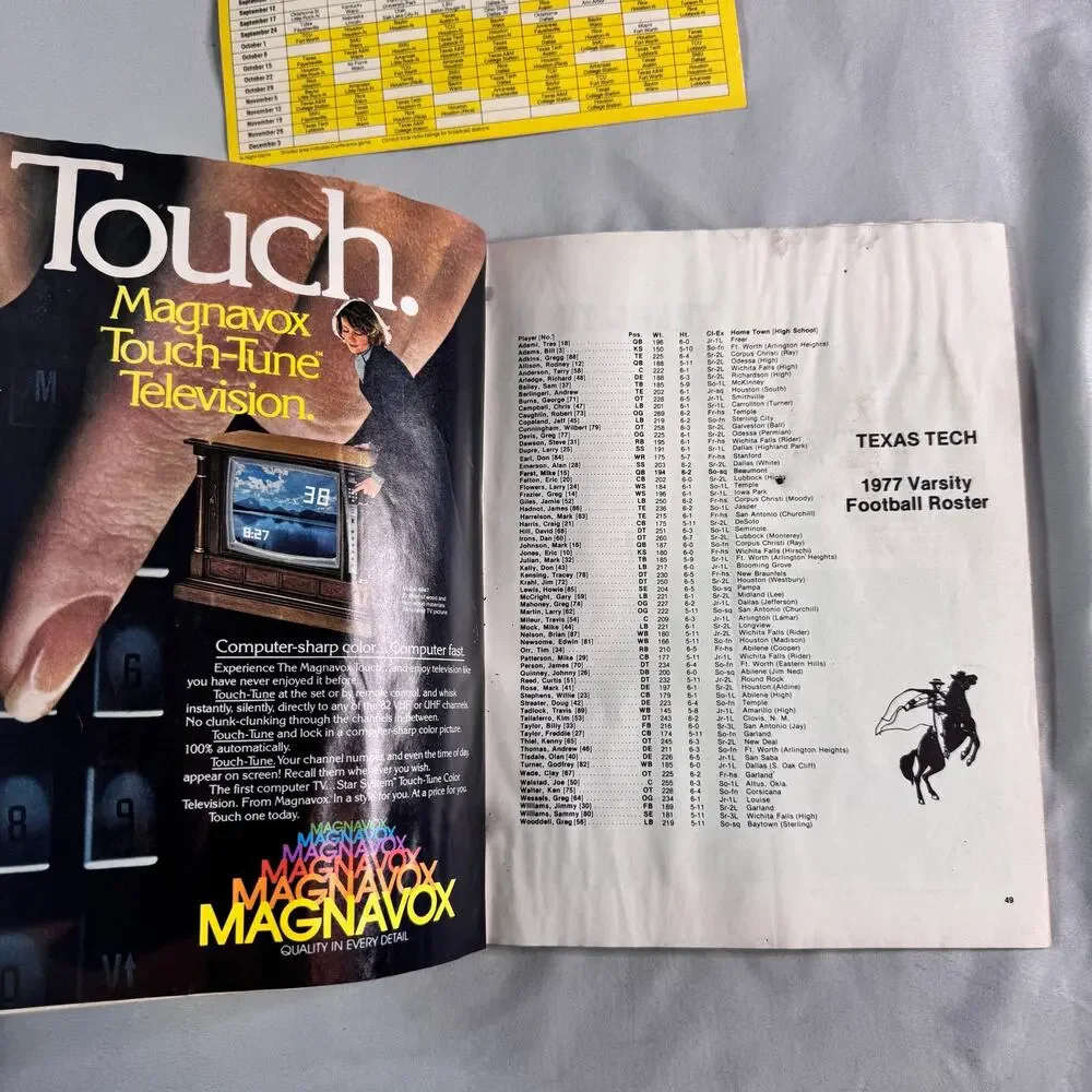 1977 Texas Longhorns vs Texas Tech Official Football Program SWC Schedule